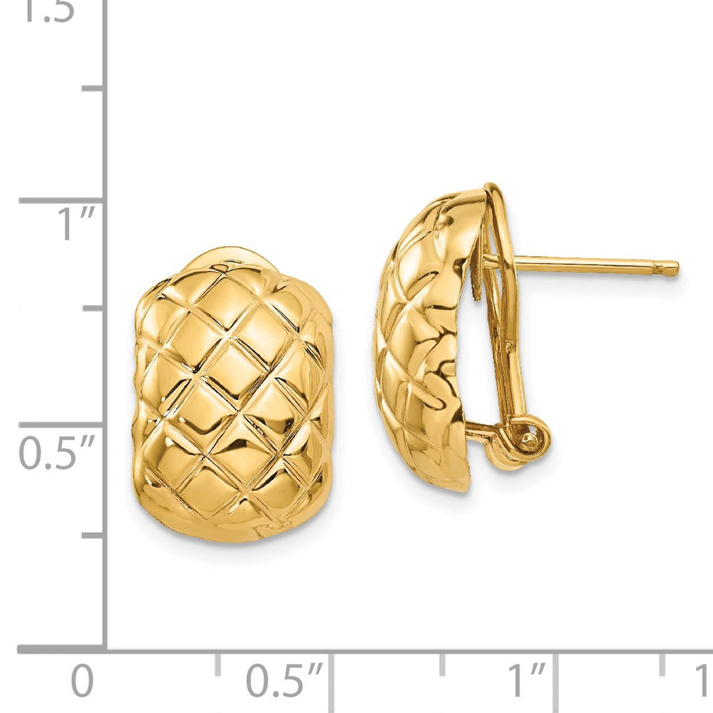 14k Yellow Gold Polished Quilted Omega Back Stud Earrings