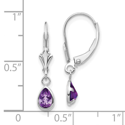 14k White Gold 6x4mm Amethys/February Dangle Earrings