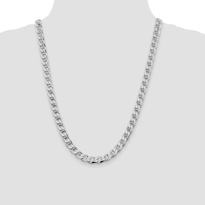 Sterling Silver 8.25mm Diamond-Cut Flat Anchor Curb Chain Necklace 24"