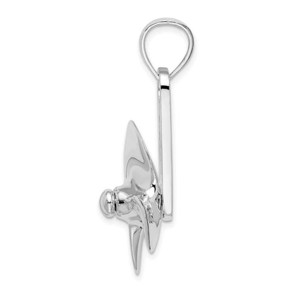 Sterling Silver Rhodium-Plated Polished Moveable 3D Propeller Pendant