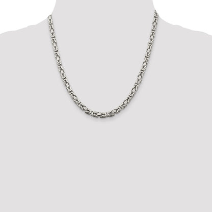Sterling Silver 5mm Byzantine Chain Necklace 20"