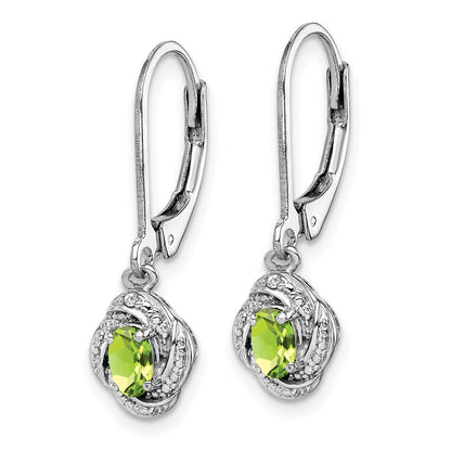 Sterling Silver Rhodium-plated Diam. & Peridot Dangle Earrings