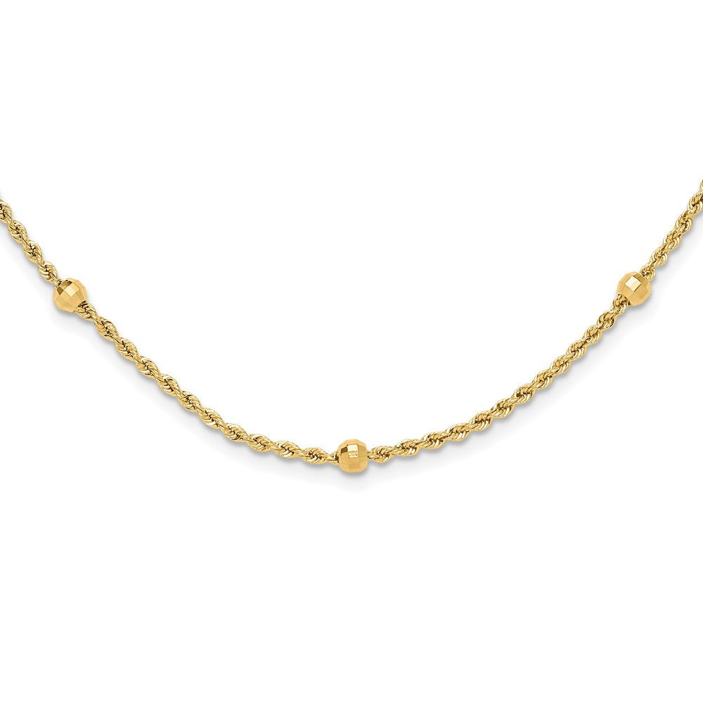 14k Yellow Gold Diamond-Cut Beaded Rope Chain Necklace Necklace 18"