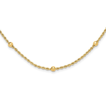 14k Yellow Gold Diamond-Cut Beaded Rope Chain Necklace Necklace 18"
