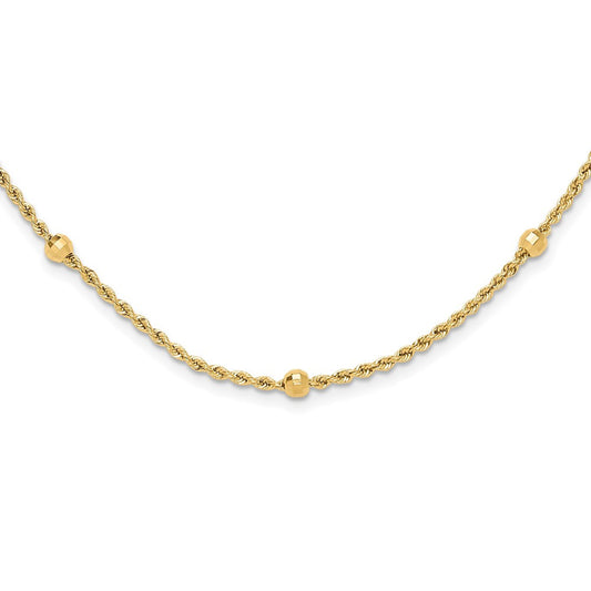 14k Yellow Gold Diamond-Cut Beaded Rope Chain Necklace Necklace 18"