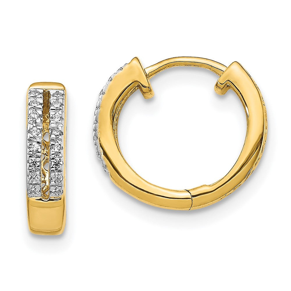 14k Yellow Gold Diamond Hinged Round Hoop Earrings