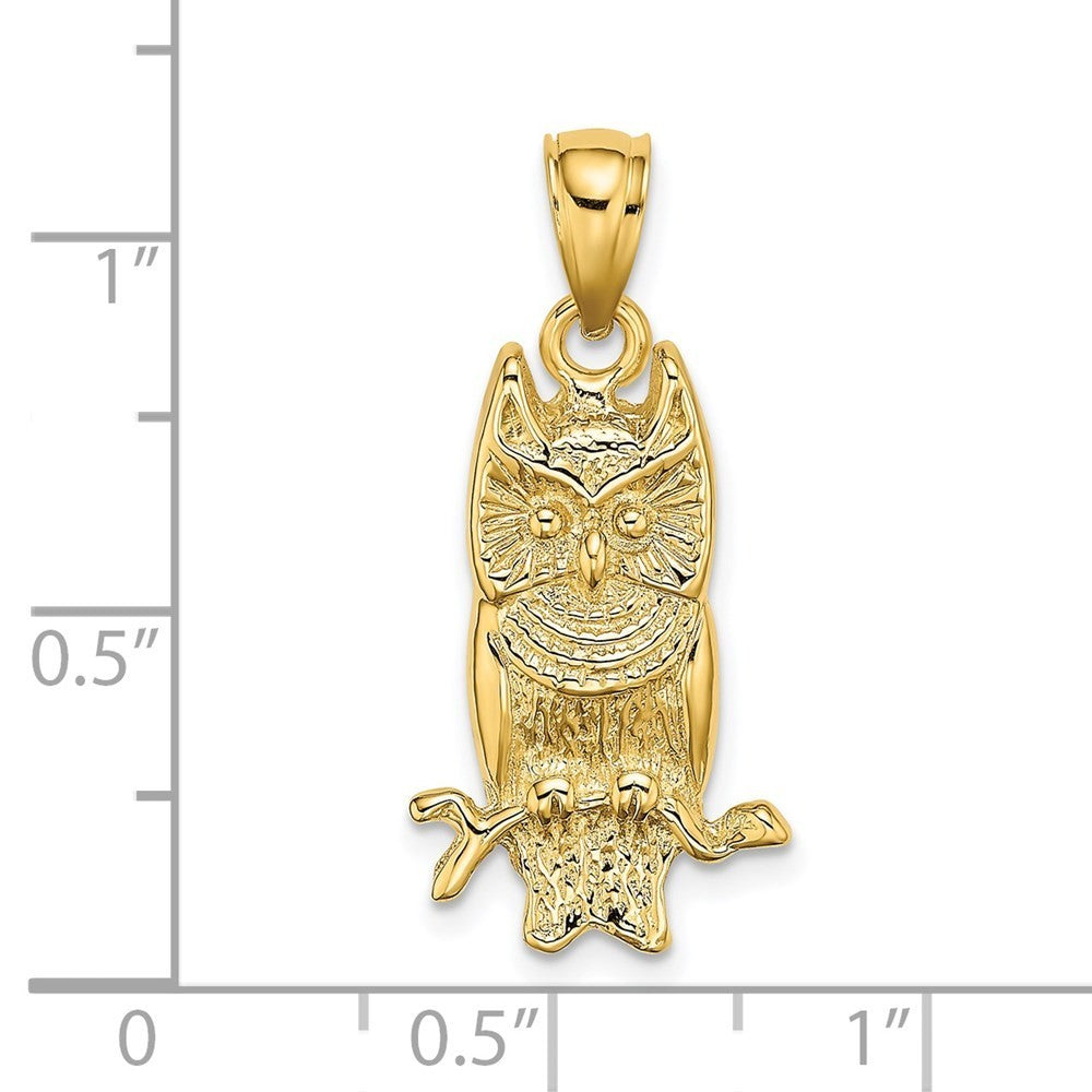 14k Yellow Gold Textured Owl Charm Pendant