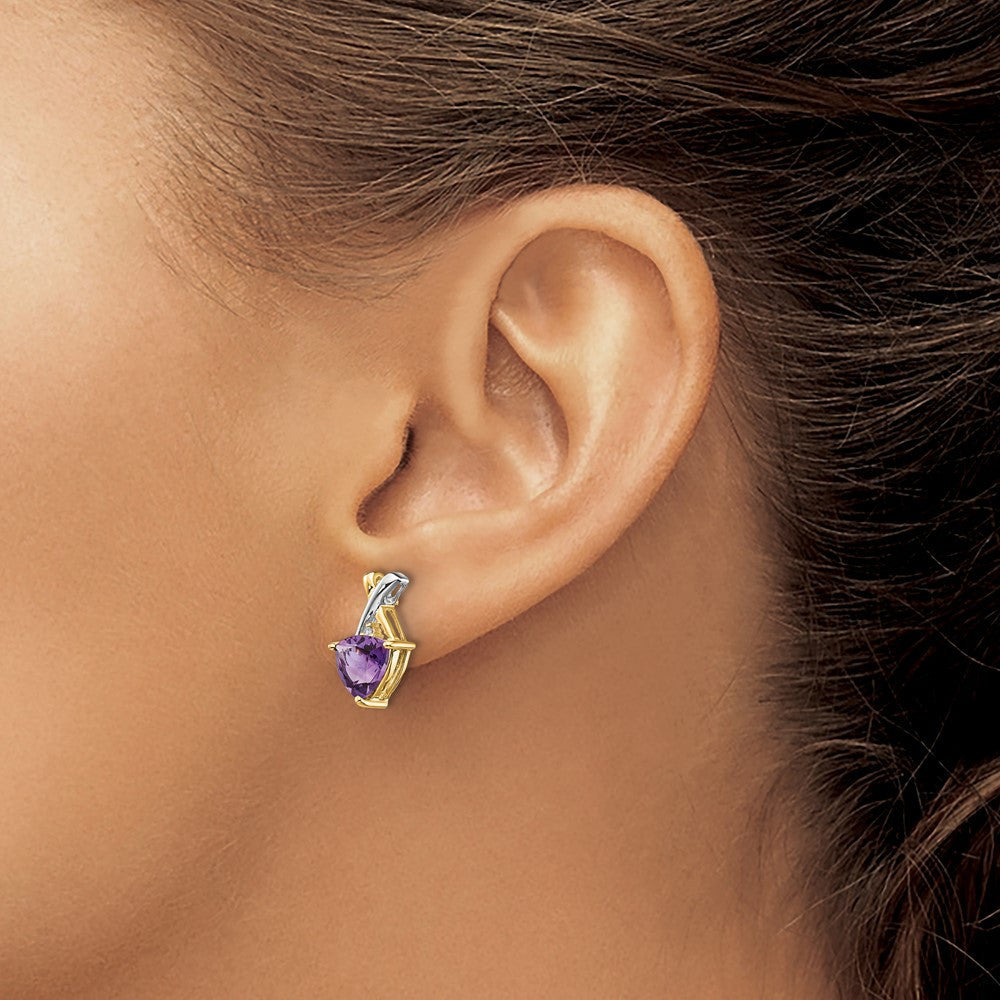 14k Yellow Gold & Rhodium Amethyst & White Topaz Drop & Dangle Earrings