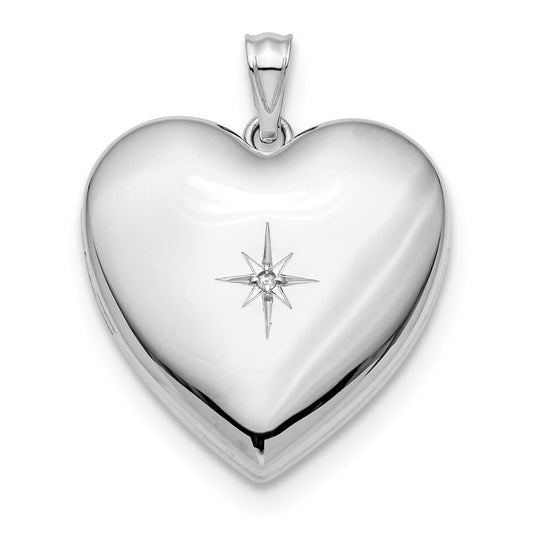 Sterling Silver Rhod-plated 24mm Diamond Star Ash Holder Heart Locket Pendant
