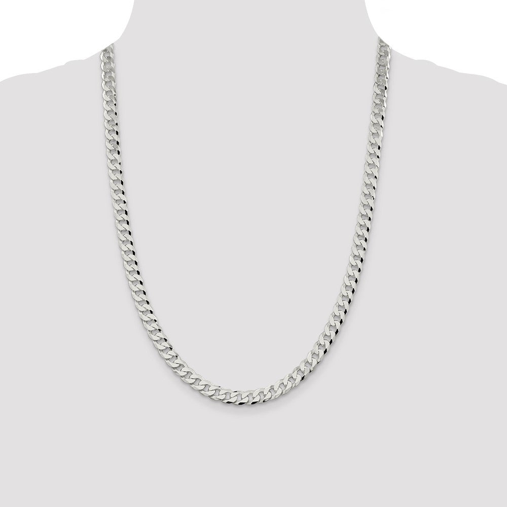 Sterling Silver 7mm Beveled Curb Chain Necklace 24"