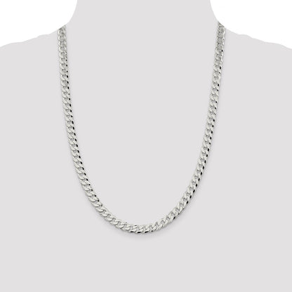 Sterling Silver 7mm Beveled Curb Chain Necklace 24"