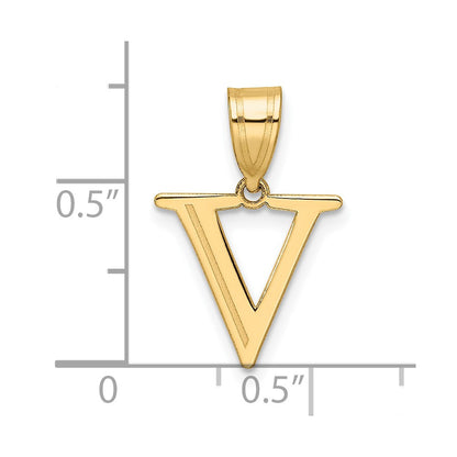 14k Yellow Gold Polished Etched Letter V Initial Pendant