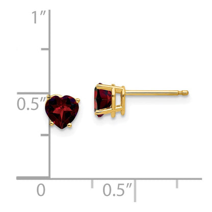 14k Yellow Gold 5mm Heart Garnet Stud Earrings
