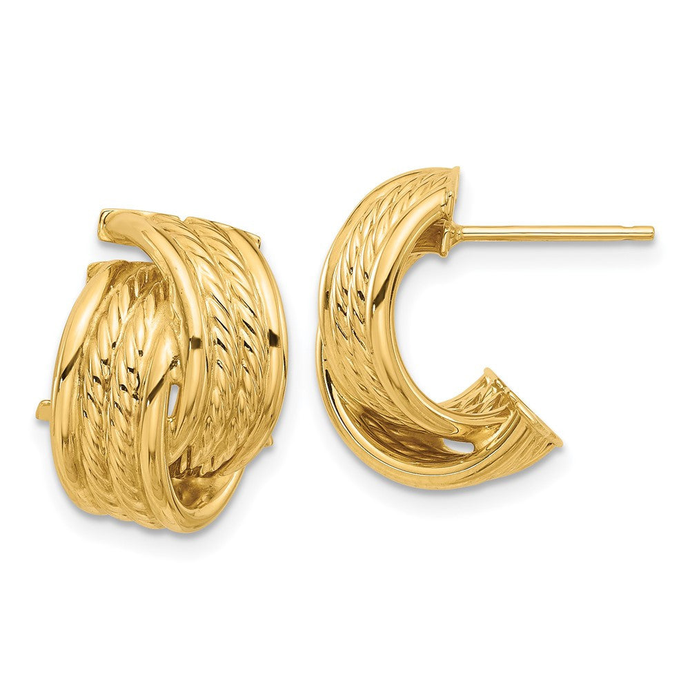 14k Yellow Gold Polished and Textured Twisted Hoop Earrings