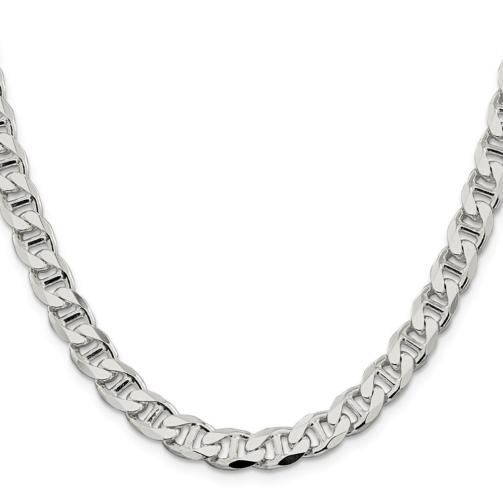 Sterling Silver 8.25mm Diamond-Cut Flat Anchor Curb Chain Necklace 22"