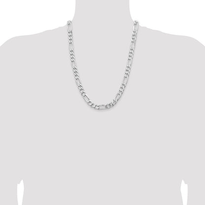 Sterling Silver Rhodium-plated 9mm Figaro Chain Necklace 24"
