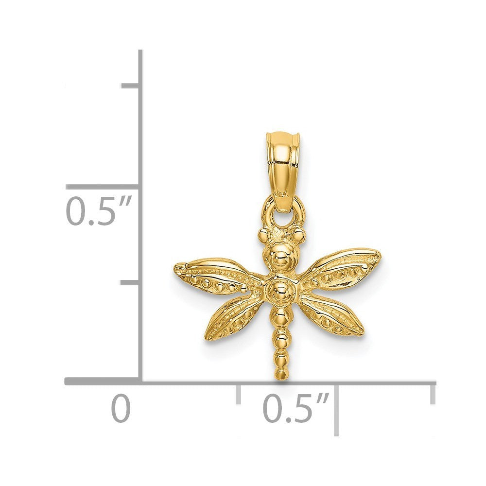 14k Yellow Gold 2-D Mini Dragonfly Solid Wings Charm Pendant