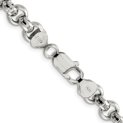 Sterling Silver 7.75mm Semi-solid Rolo Chain Necklace 24"
