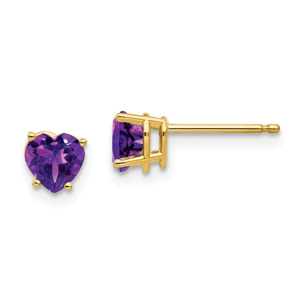 14k Yellow Gold 5mm Heart Amethyst Stud Earrings