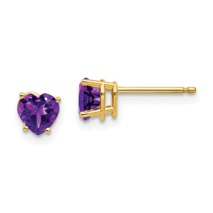 14k Yellow Gold 5mm Heart Amethyst Stud Earrings