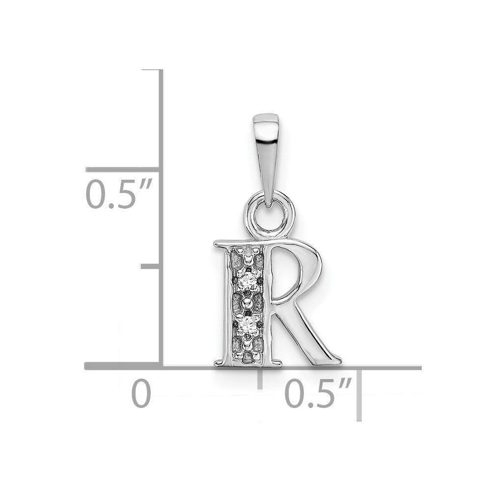 14k White Gold Rhodium-plated Diamond Letter R Initial Pendant