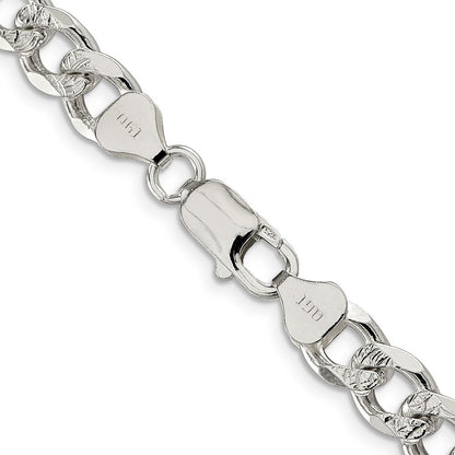 Sterling Silver 8.3mm Pav� Curb Chain Necklace 26"