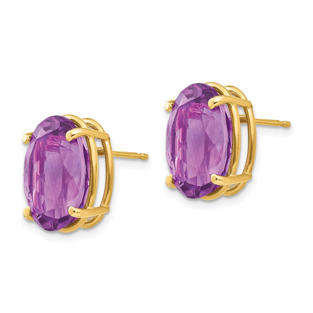 14k Yellow Gold 14x10mm Oval Amethyst Stud Earrings