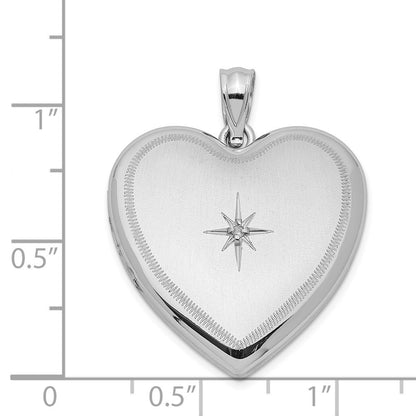Sterling Silver Rhodium-plated & Diamond 24mm Diamond-Cut Heart Locket Pendant