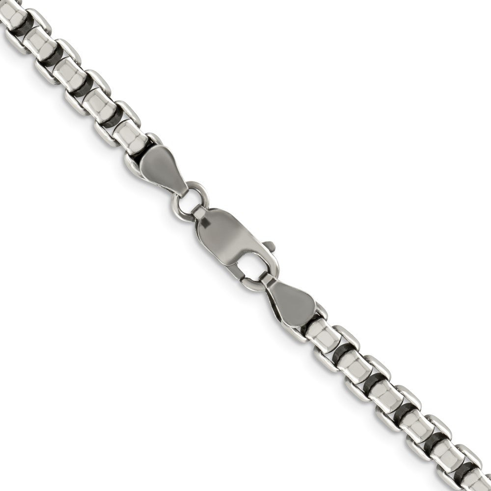 Sterling Silver Antiqued 5.2mm Round Box Chain Necklace 24"