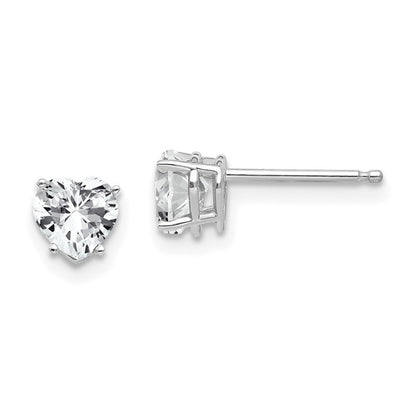14k White Gold 5mm Heart Cubic Zirconia Stud Earrings