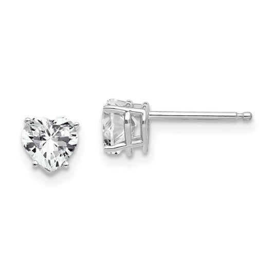14k White Gold 5mm Heart Cubic Zirconia Stud Earrings