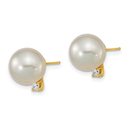 14k Yellow Gold 10mm South Sea Saltwater Cultured Pearl & Diamond Stud Earrings
