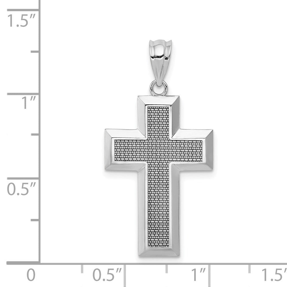 14k White Gold Polished / Textured Cross Pendant