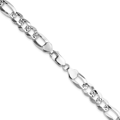 Sterling Silver 8.5mm Flat Diamond-Cut Pave Figaro Chain Necklace 20"