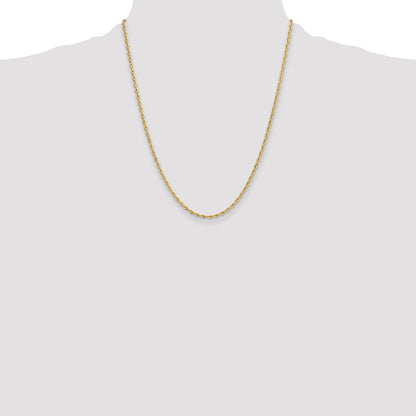 14k Yellow Gold 2.5mm Semi-Solid Rope Chain Necklace 22"