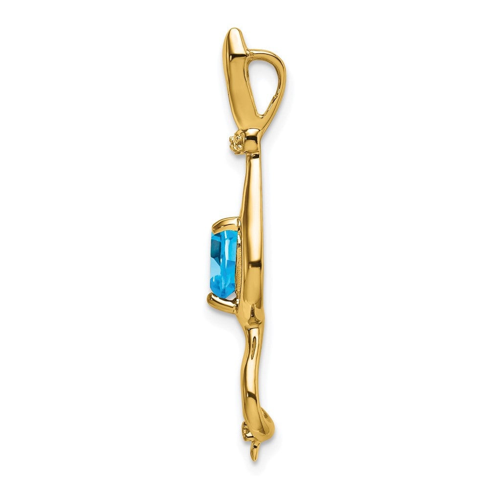 14k Yellow Gold Blue Topaz and Diamond Cat Pendant