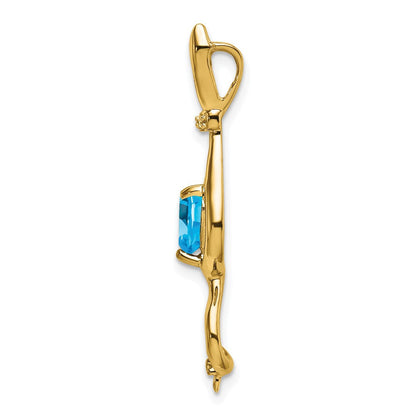14k Yellow Gold Blue Topaz and Diamond Cat Pendant