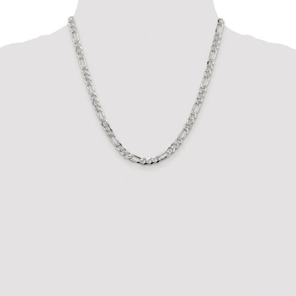 Sterling Silver Rhodium-plated 5.5mm Pav� Flat Figaro Chain Necklace 20"
