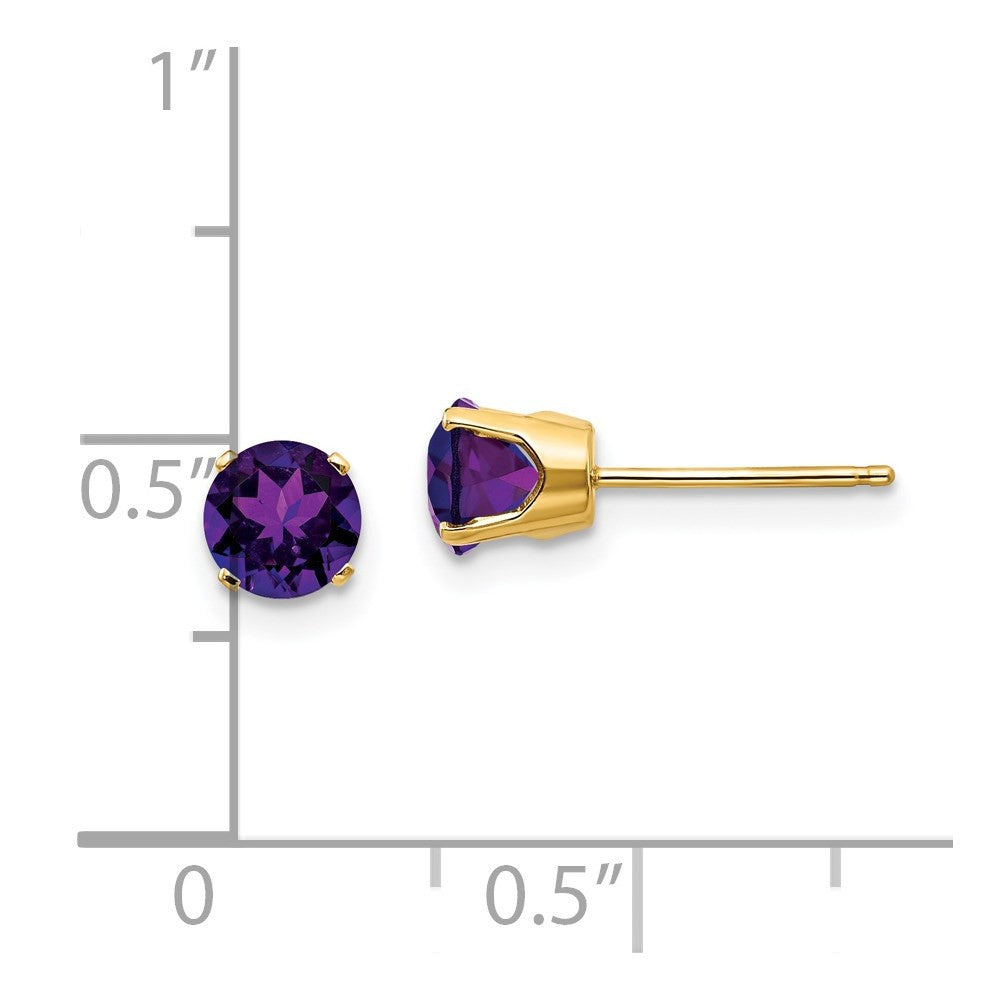14k Yellow Gold 5mm Amethyst Stud Earrings - February