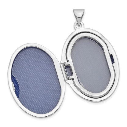 Sterling Silver Rhodium-plated 29mm Fancy Oval Family Locket Pendant