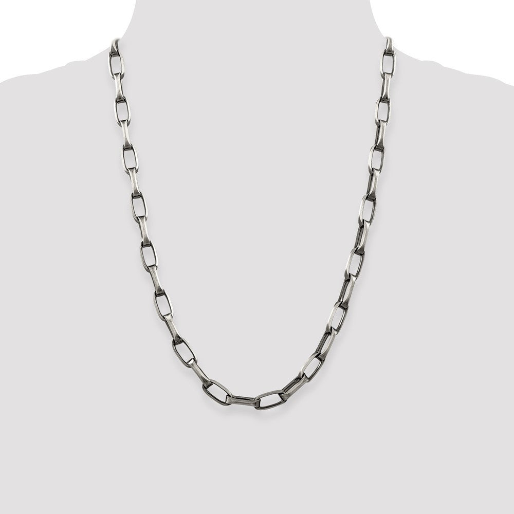 Sterling Silver Antiqued 8mm Elongated Open Link Chain Necklace 24"