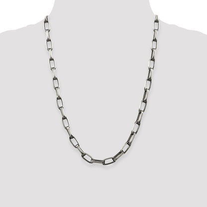 Sterling Silver Antiqued 8mm Elongated Open Link Chain Necklace 24"
