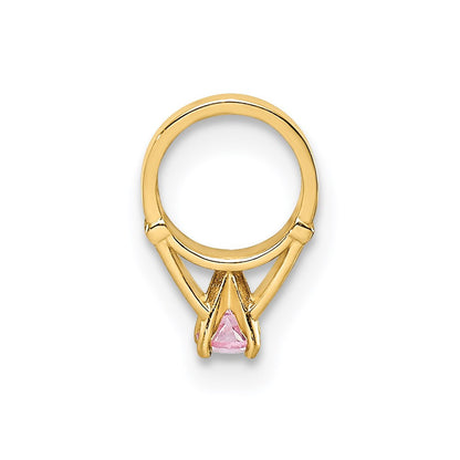 14k Yellow Gold 3D Ring with Light Pink CZ Charm Pendant