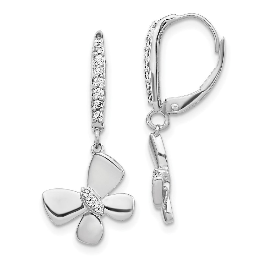14k White Gold Diamond Butterfly Leverback Drop & Dangle Earrings