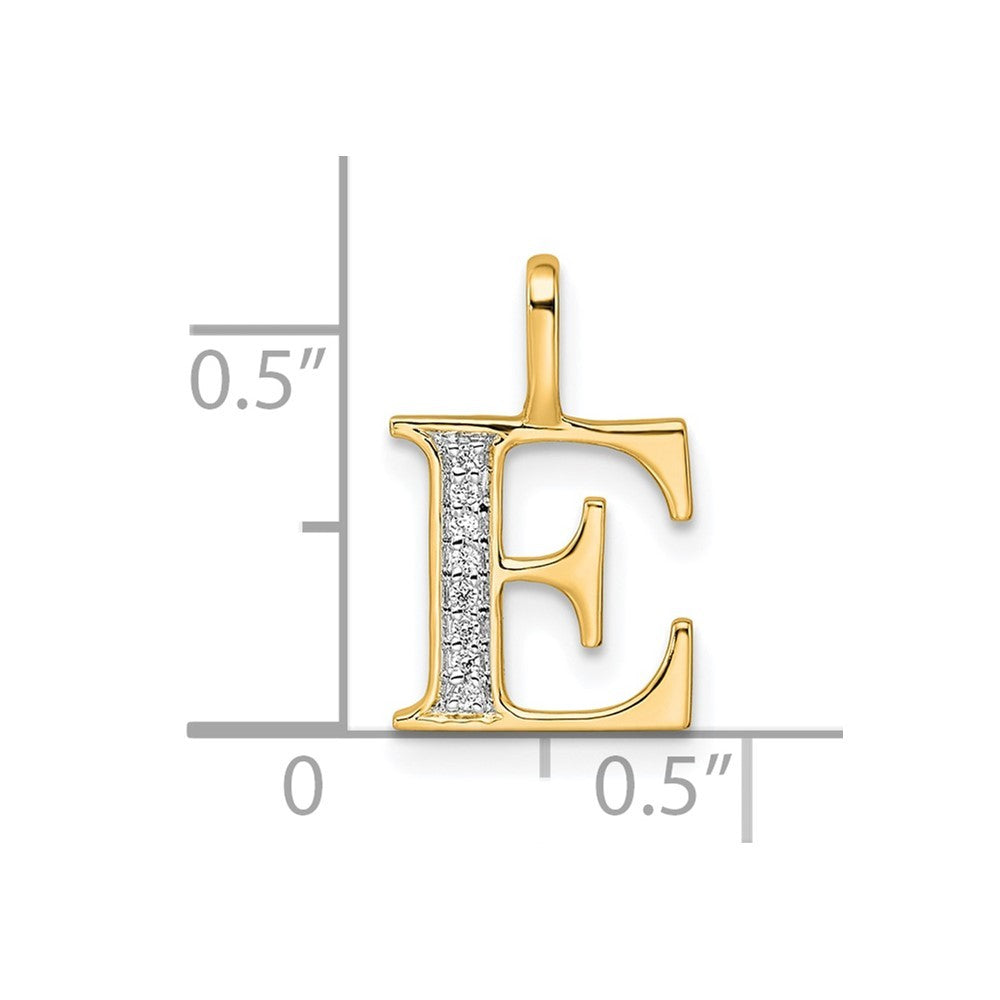 14k Yellow Gold Diamond Letter E Initial Pendant