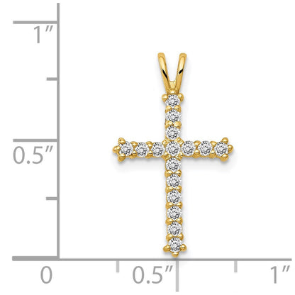 14k Yellow Gold Polished CZ Cross Chain Slide