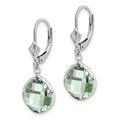 Sterling Silver Rhodium-plated Green Quartz Lever Back Dangle Earrings