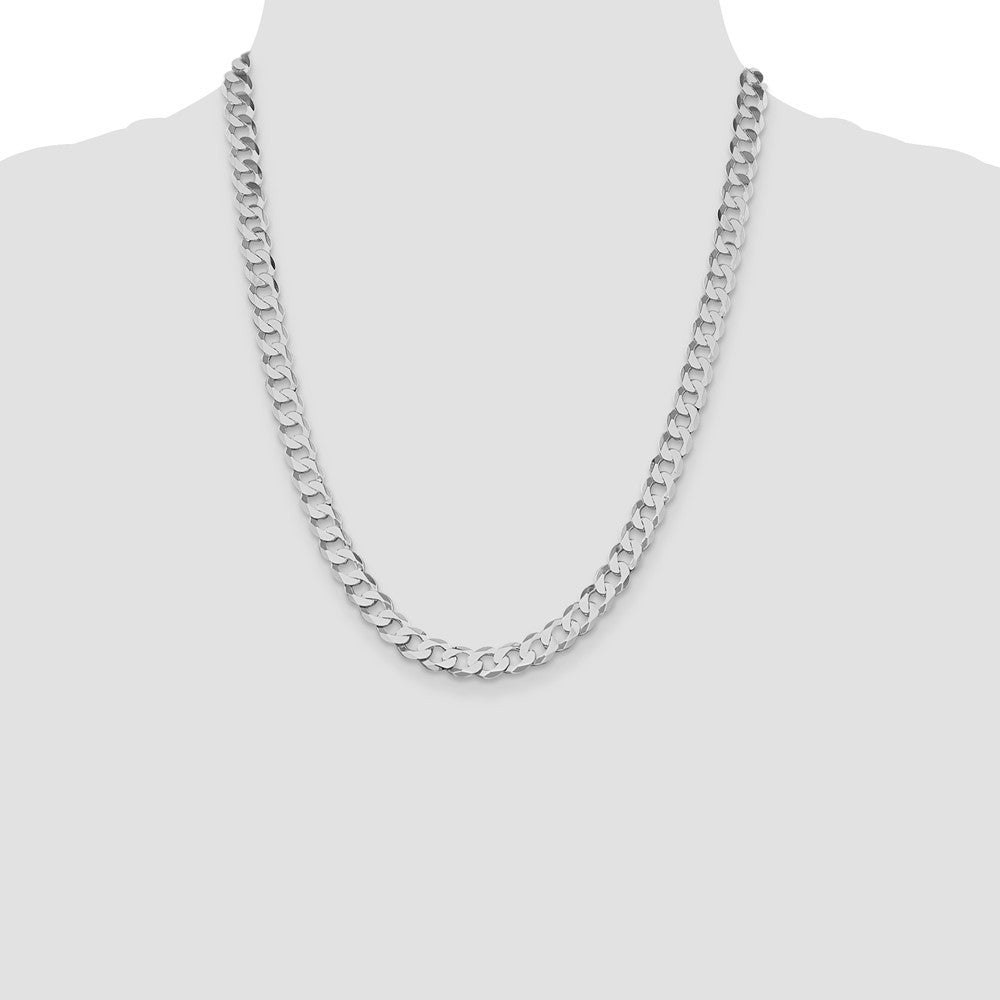 Sterling Silver Rhodium-plated 7.5mm Flat Curb Chain Necklace 22"