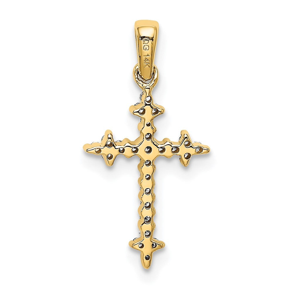 14k Yellow Gold and Rhodium 1/10ct. Diamond Fleur de Lis Cross Pendant