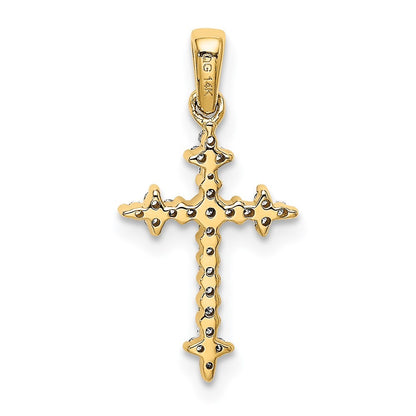 14k Yellow Gold and Rhodium 1/10ct. Diamond Fleur de Lis Cross Pendant